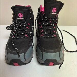 Women's Black and Pink Steel Toed Work Boots